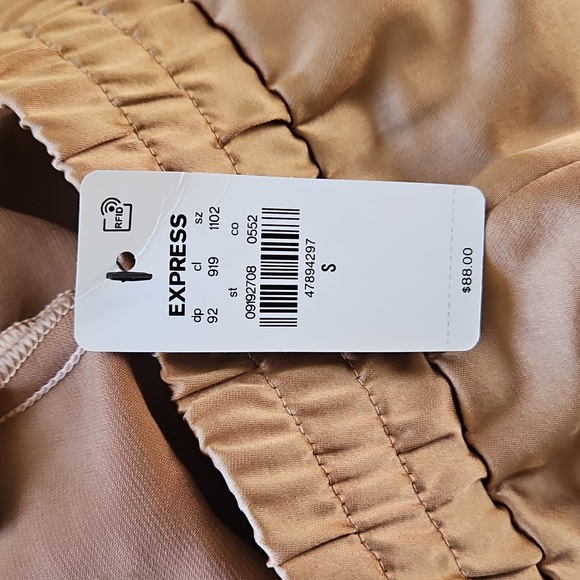 Size Small Pecan High Waisted Satin Pintuck Pull On Trousers - Picture 4 of 4